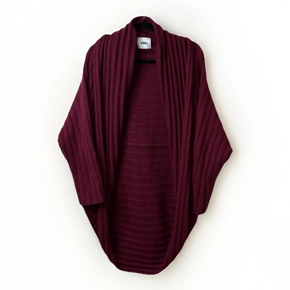 Beryll 100% Cashmere Cardigan OS Burgundy Cocoon Draped Oversized Quiet Luxury